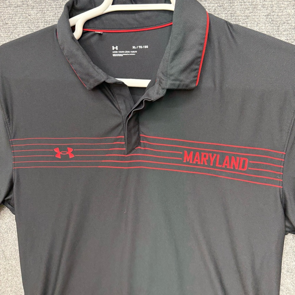 Under Armour Polo Black Maryland Men's loose  size XL red trim - Picture 6 of 10